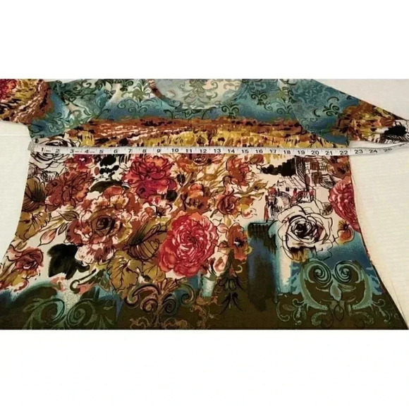 Investments Top Blouse SZ XL Multicolored Print Stretch 3/4 Sleeves - Picture 8 of 12